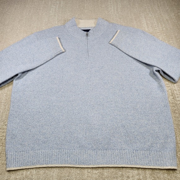 Tommy Bahama Sweater Men 3XL Merino Wool Blend 1/4 Zip Blue Knit - Picture 2 of 9
